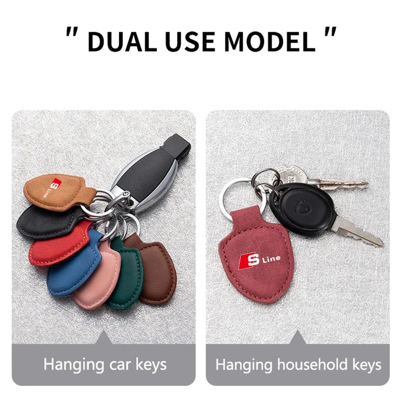 Car Leather Keychain Shield Styling Emblem Key Ring For Audi Sline A3 A4 A5 A6 A7 A1 A2 A8 Q1 Q2 Q3 Q4 Q5 Q6 Q7 Q8 TT RS3 S5 B8