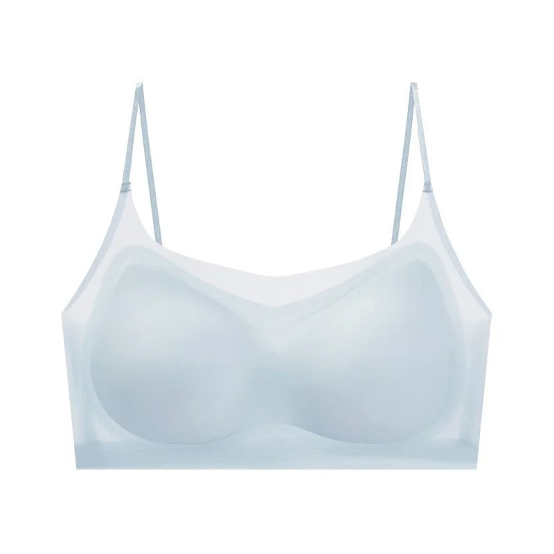 1 pc Soutien-gorge de sport ultrafin d'été pour femme, gilet fin basique avec coussinets, soutien-gorge féminin, soutien-gorge confortable sans couture en soie glacée pour femme