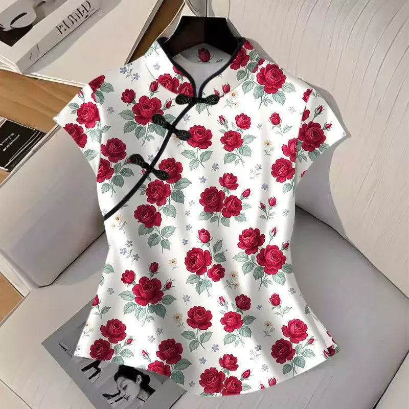 Qipao Shirts for Women Clothing Hanfu Tshirt Harajuku Ethnic Style Summer Streetwear Y2k Top Vintage T-Shirts Women Clothes