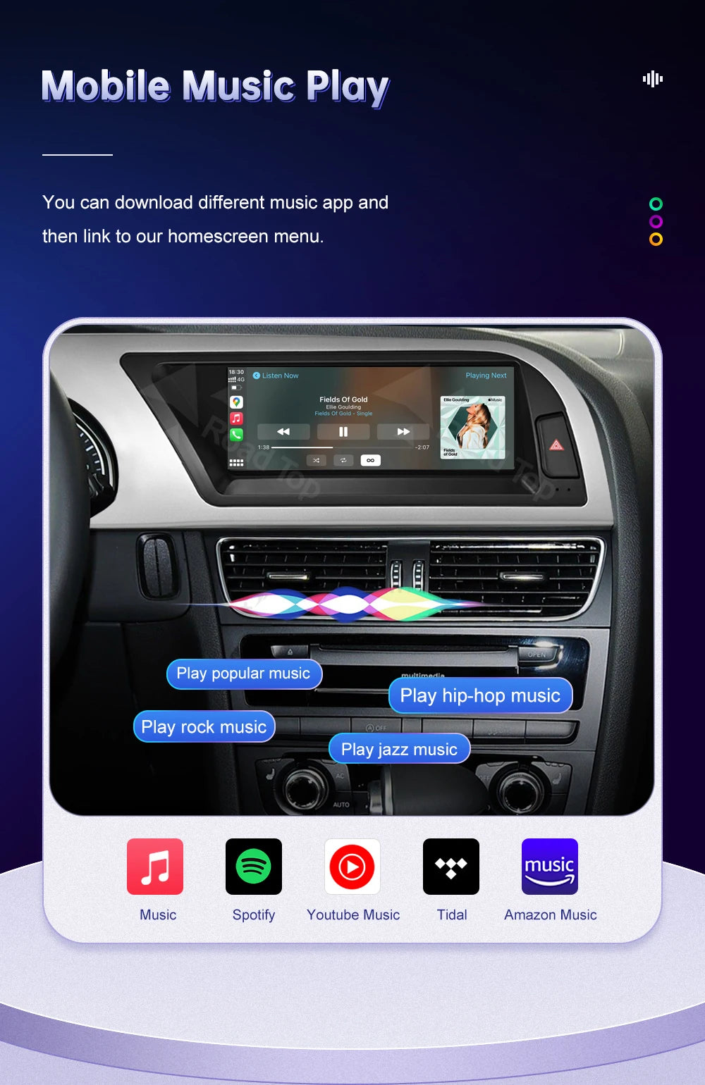Linux 8.9/12.3inch Car Multimedia Touch Screen For Audi A5 2008-2016 with Wireless CarPlay Android Auto Airplay Function
