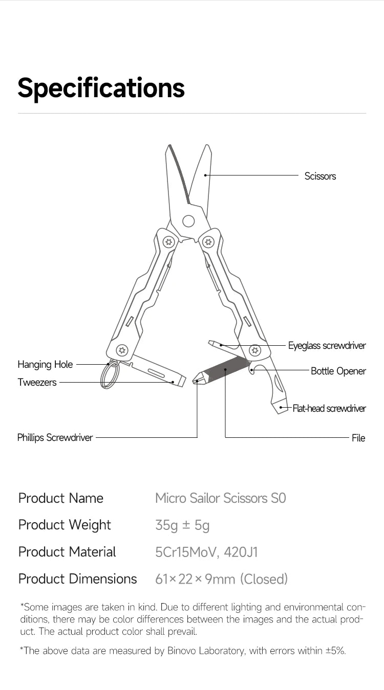 NexTool Mini Sailor Scissors S0 8-In-1 Micro Multitools Keychain EDC Portable Mini Pocket Scissors Outdoor Emergency Hand Tools