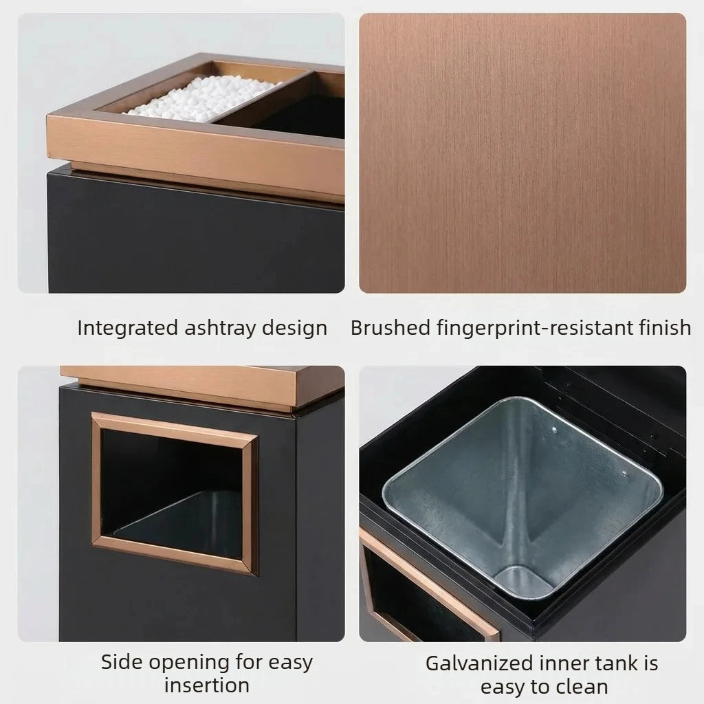 30x30x72cm Stainless Steel Trash Can Commercial Hotel Lobby Elevator Entrance Public Corridor Vertical Waste Bin with Ashtray