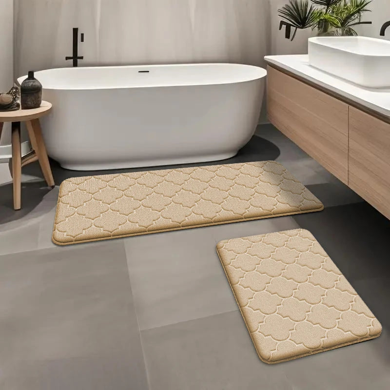 2pcs Long flannel bathroom absorbent mat thick sponge shower room toilet anti-slip mat bathtub mat home entrance mat