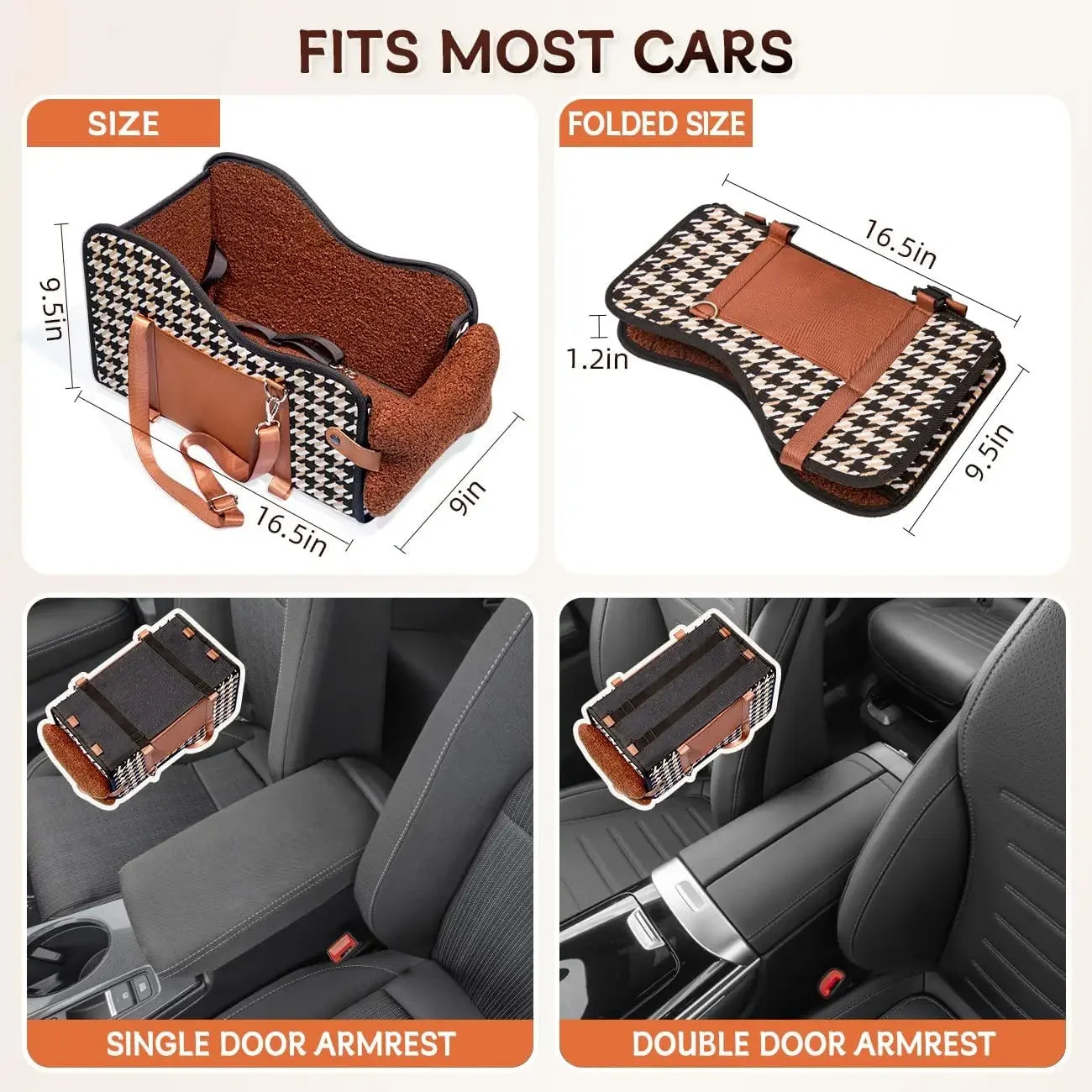 Luxury Houndstooth Pet Car Seat Oversized Booster Kennel Central Control Armrests Breathable Portable Fiber Bed Dogs