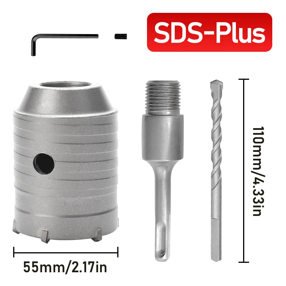 30-100mm Concrete Wall Hole Saw, SDS Plus Shank Impact Drill Bit, Suitable for Drilling Concrete, Brick, Stone and Walls