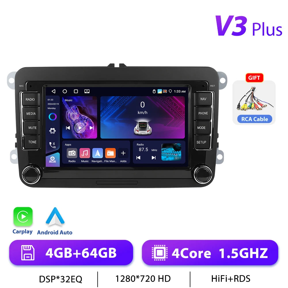 Podofo 7 "9" CarPlay Android Car Radio For Volkswagen VW Golf Passat JETTA Skoda SEAT Car Intelligent System 2din GPS Car Radio