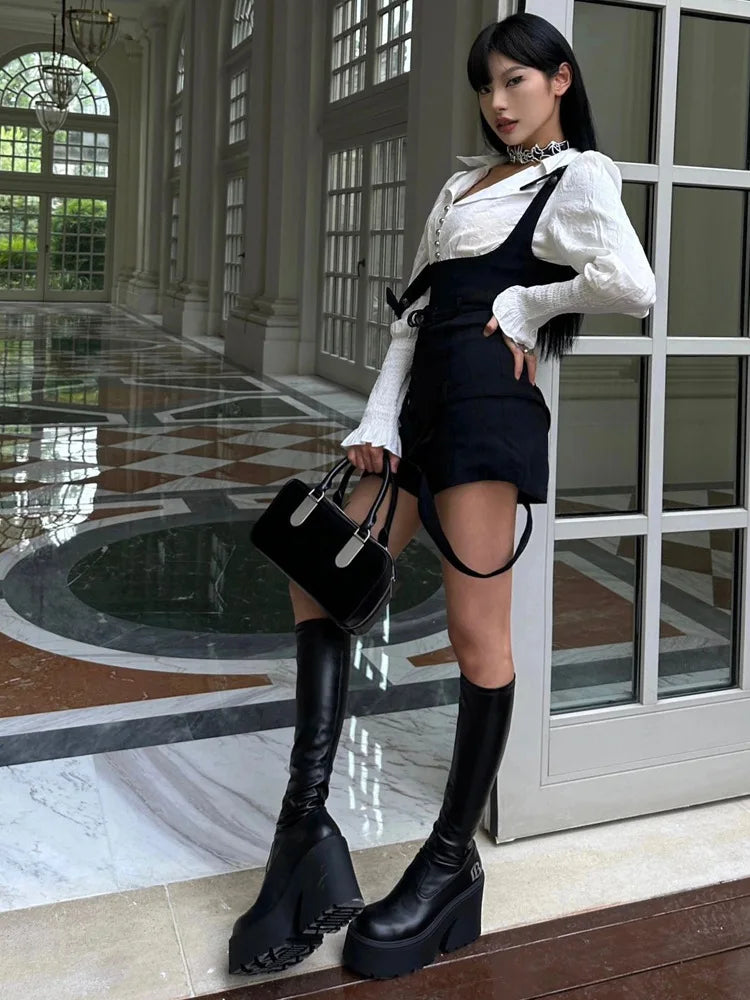 Women Black High-heeled Boots 2026 Winter Premium Sensual Thigh-high Boots Comfortable Vintage Shoes Botas Altas Platform Mujer