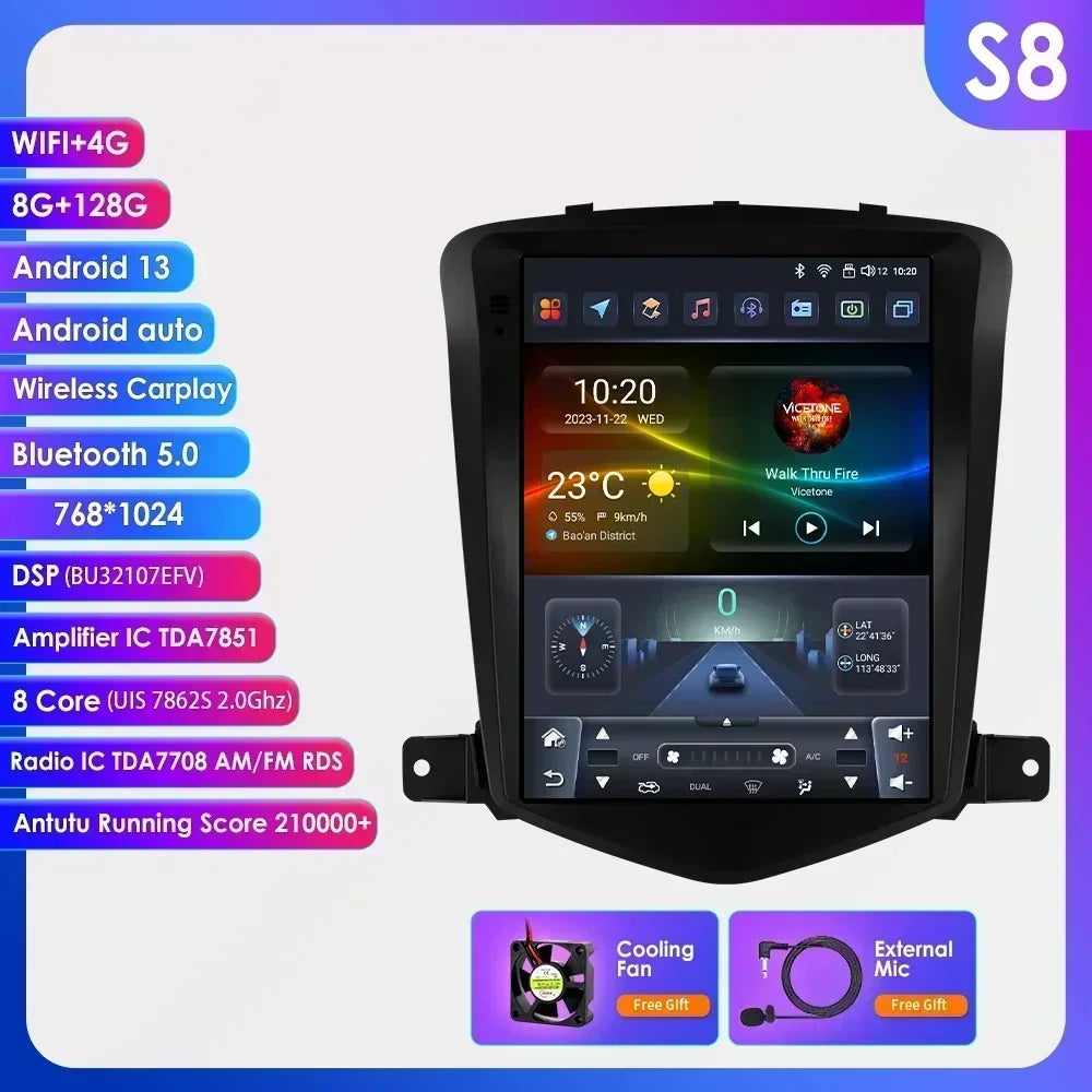 Autoradio multimédia pour voiture Hizpo 8 cœurs DSP pour Chevrolet Cruze J300 2008-2012 GPS Systèmes intelligents Carplay 4G RDS IA
