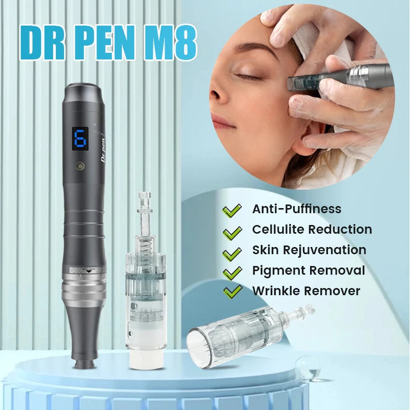 Original Dr Pen M8 Derma Pen Kit Wireless Microneedling Pen 3L Connector Skin Care MTS Beauty Machine Replaceable Head Cartridge