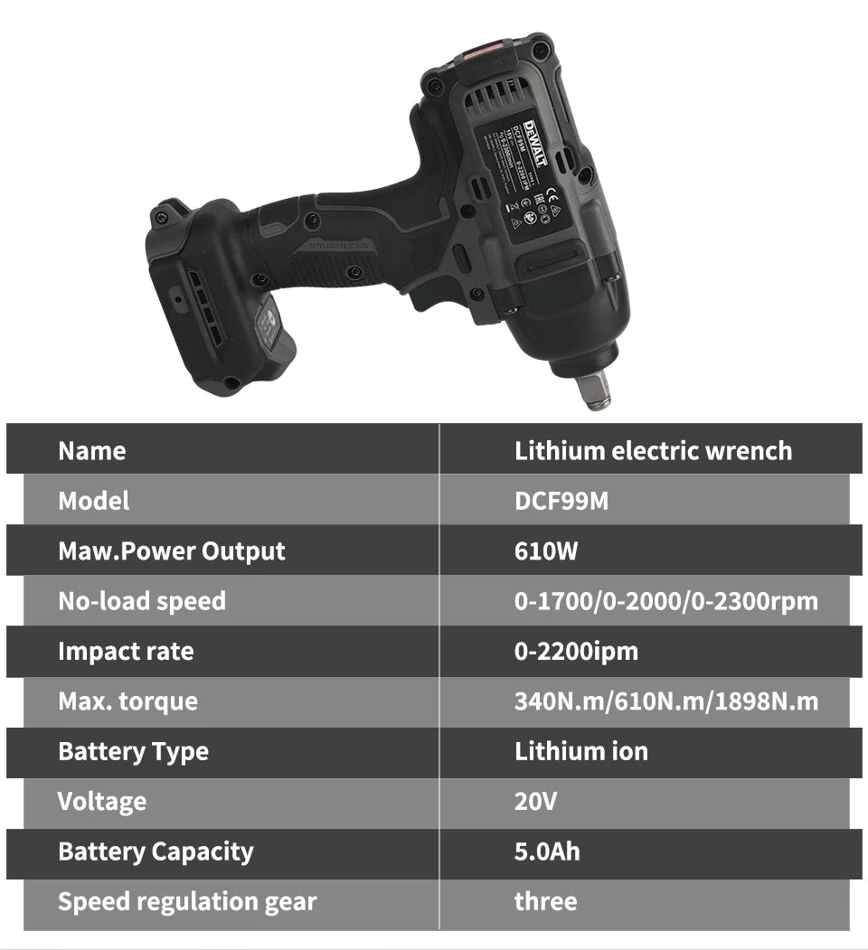 DeWalt DCF99M High Torque Brushless 20V Electric Impact Wrench Powered Electric Durable for Professiona Naked Tool
