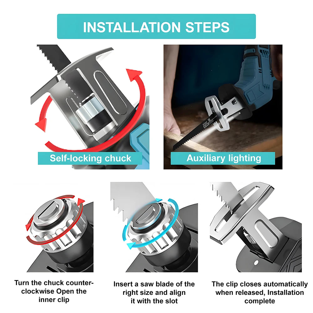 Podofo Electric Reciprocating Saw 21V Cordless Horse Knife Wood Metal Cutting Saw Portable Handheld Saw Power Tool add 2 Battery