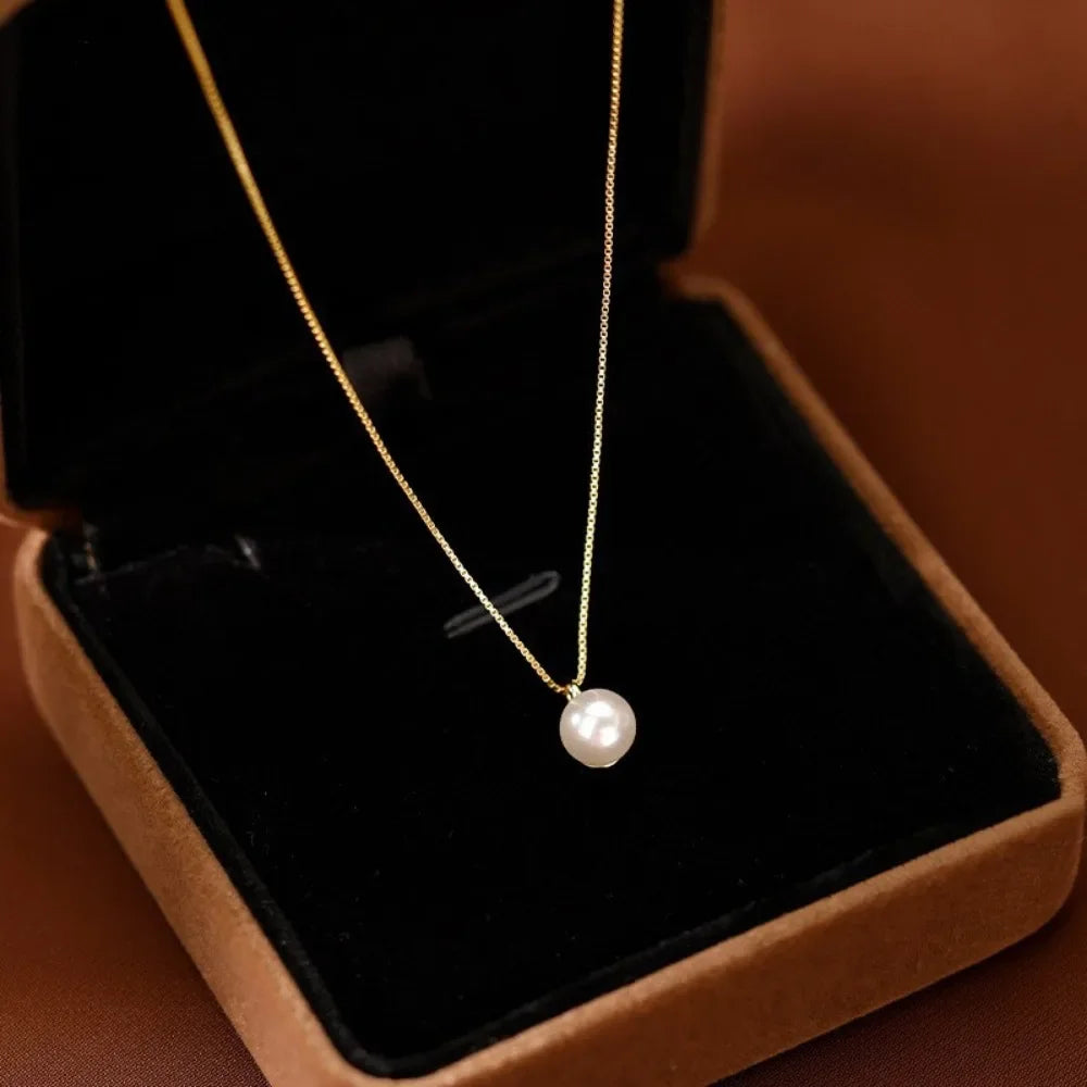 Elegant Style  Imitation Pearl Pendant Necklace Adjustable Clavicle Chain for Women Jewelry Gifts