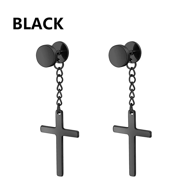11 Pairs Punk Stainless Steel Stud Earrings Black Earrings Set For Men Women Vintage Hip Hop Piercing Ear Jewelry Accessories