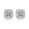 1 Pair Silvery Cubic Zirconia Stud Earrings Round Square Diamonique Stud Earrings Set for Women Men