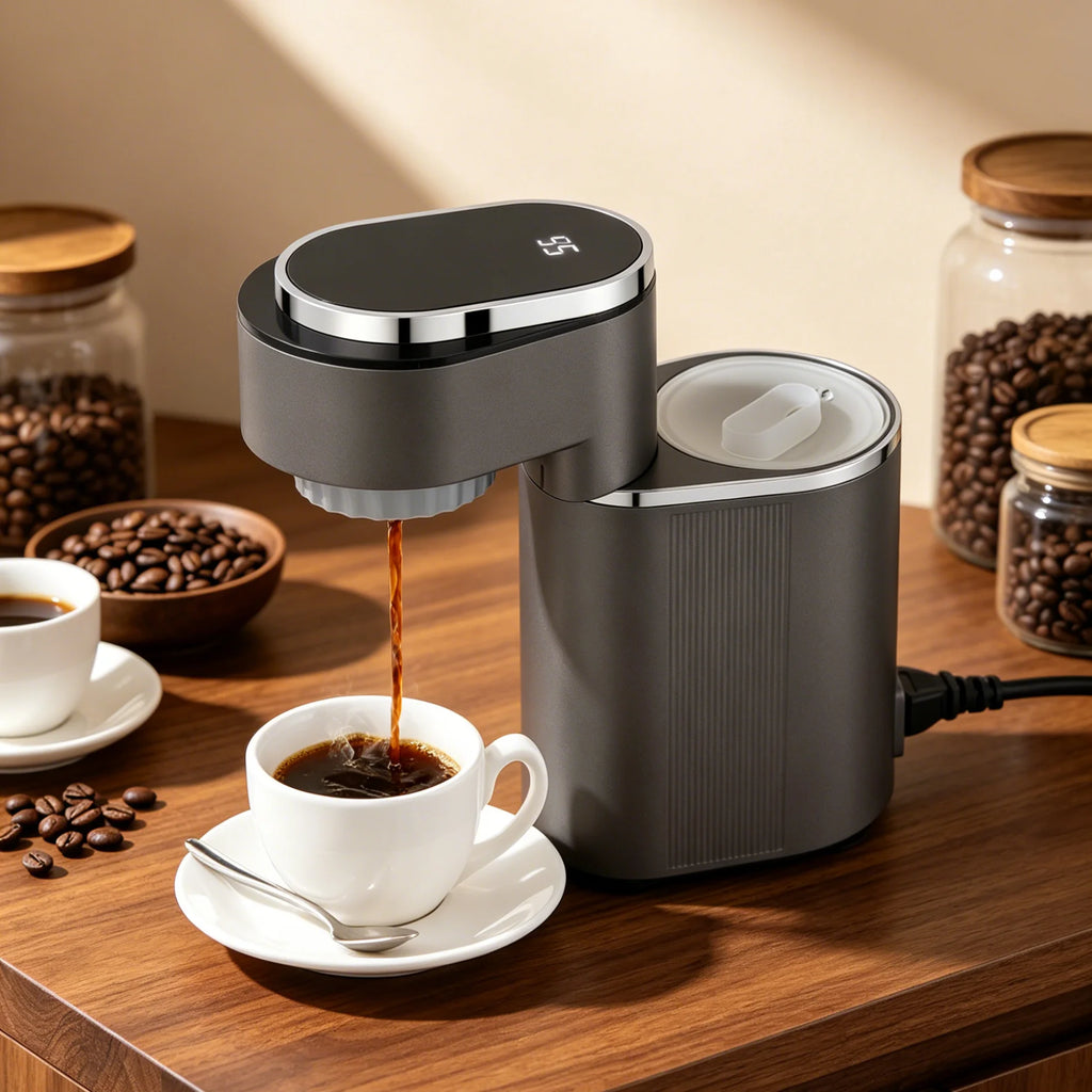 600W Portable Espresso Machine 9 Bar 150ml Water Tank 220-240V EU Plug, Adjustable Temperature, Touch Screen, 90-180° Rotatable