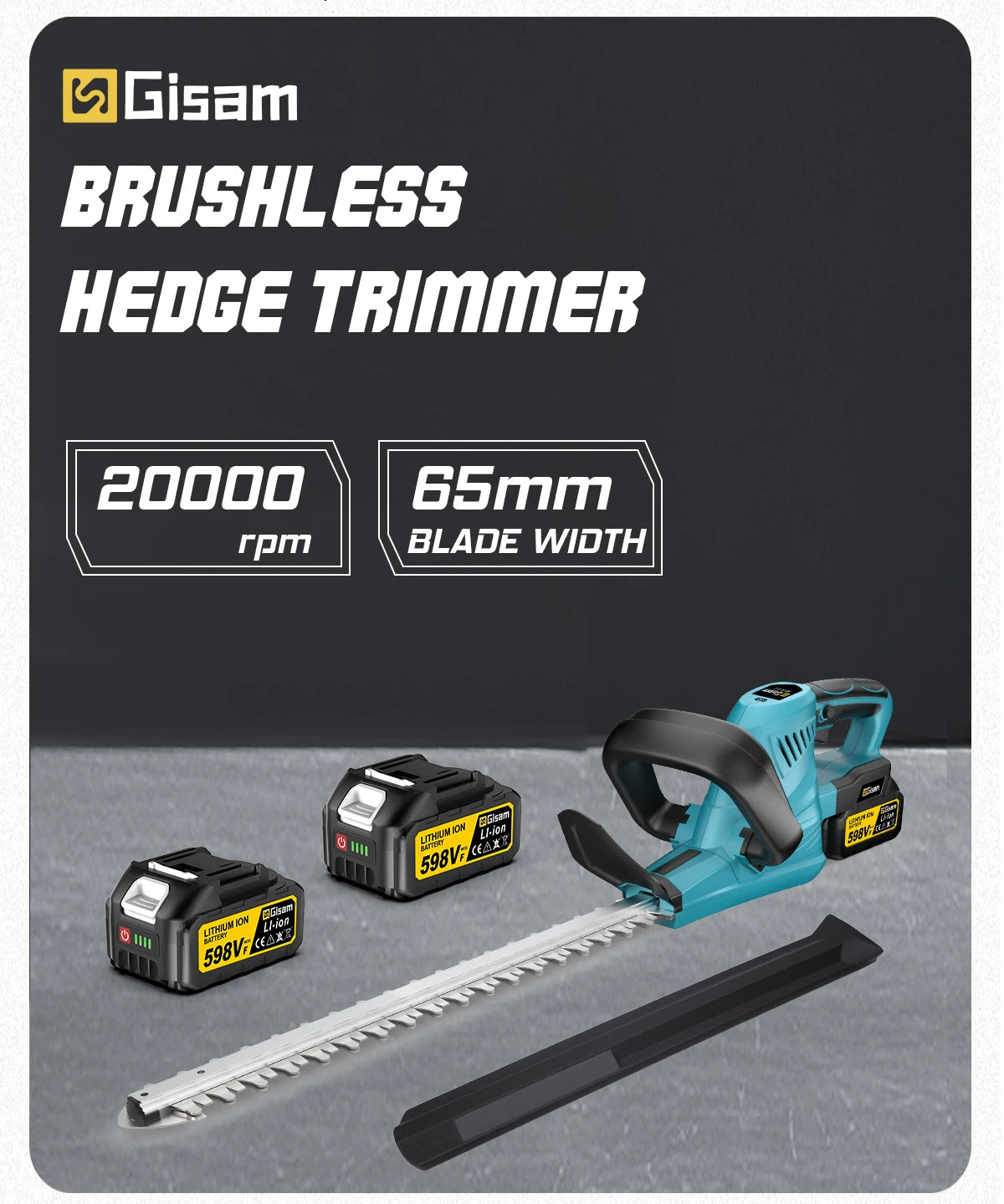 Gisam Cordless Electric Hedge Trimmer 2000W 7200SPM Pruning Saw Lawn Mower Garden Trimming Power Tool For Makita 18v Battery Pin