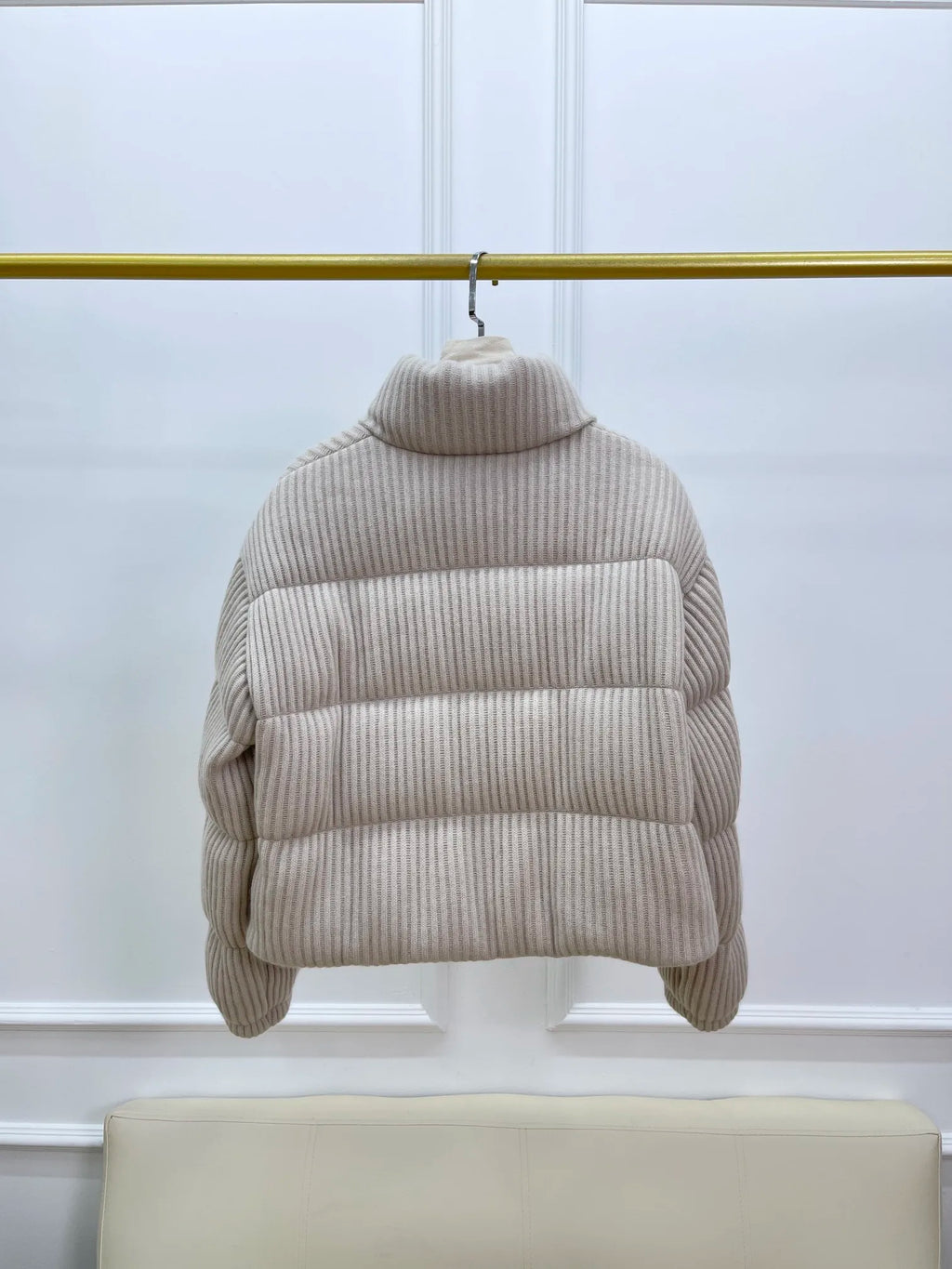 Retro high neck cashmere wool knitted splicing women's goose down down jacket classic casual commuting short jacket