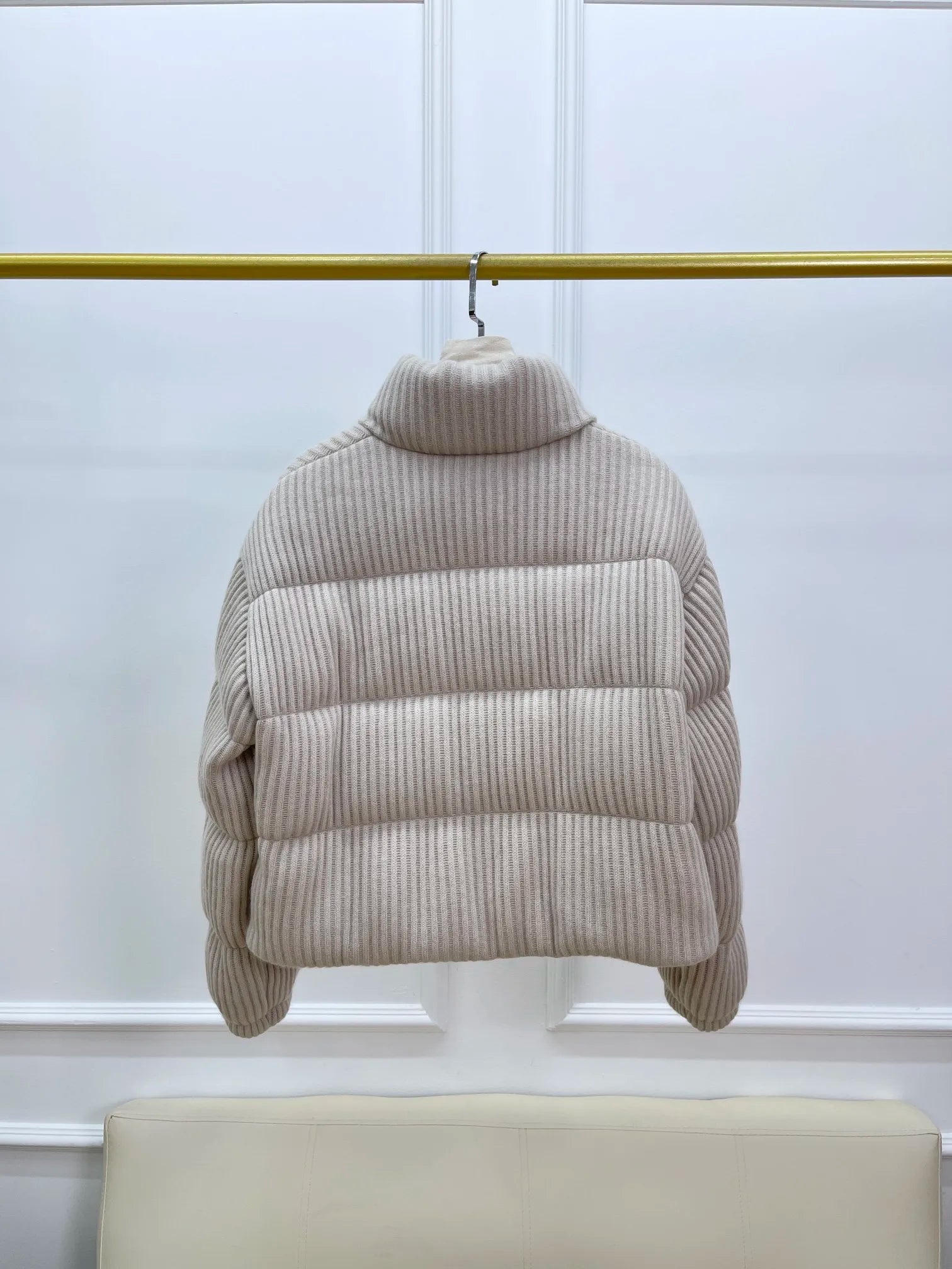 Retro high neck cashmere wool knitted splicing women's goose down down jacket classic casual commuting short jacket