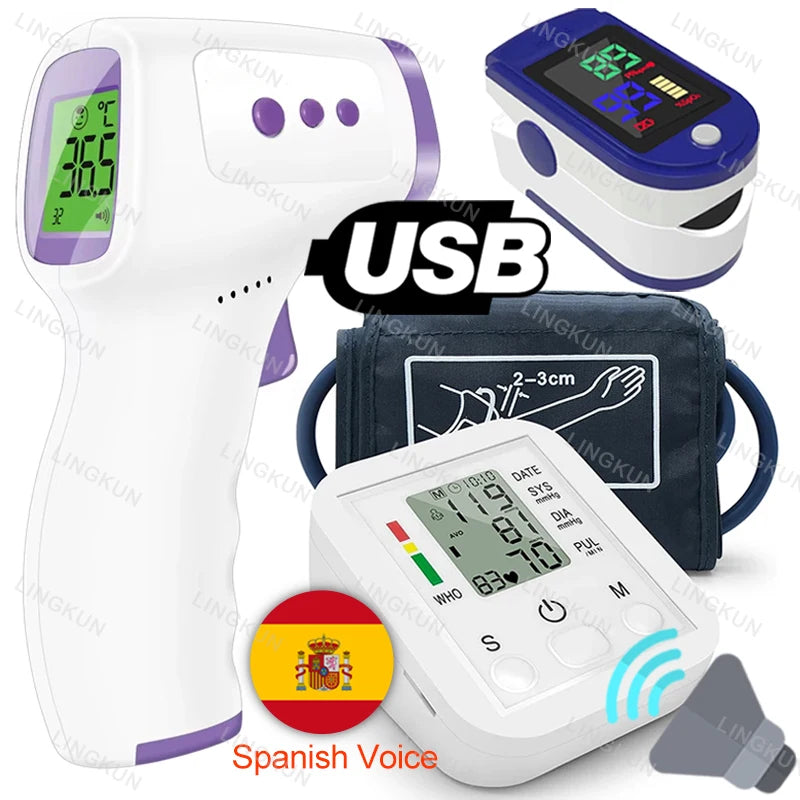 Spanish Voice Arm Automatic Blood Pressure Monitor BP Sphygmomanometer Pressure Meter Tonometer for Measuring Arterial Pressure