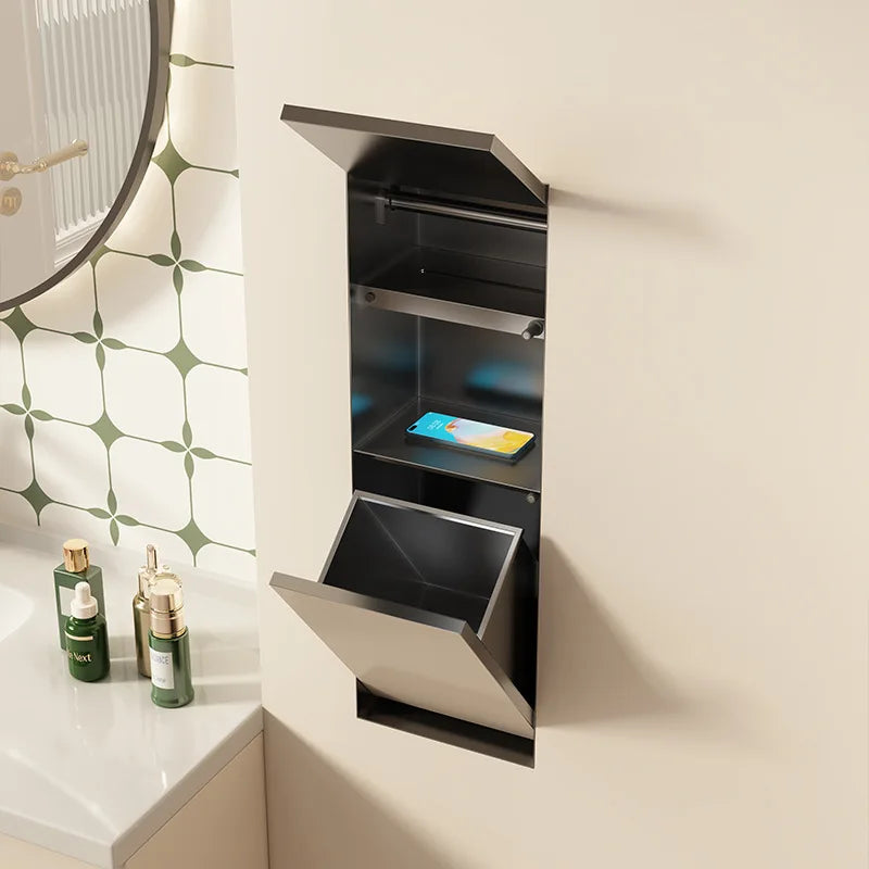 304 Stainless Steel Concealed Toilet Niche Concealed Garbage Bin with Hidden Trash Can Tissue Box Embedded Design