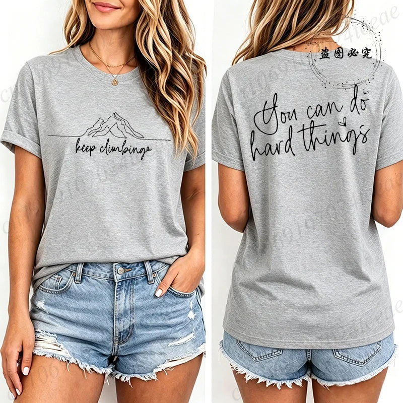 Women Casual T-Shirts Keep Climbing Prints Tops Tees Short Sleeve Vintage T-Shirt Keep Climbing Clothing Women Men's Tee Tops