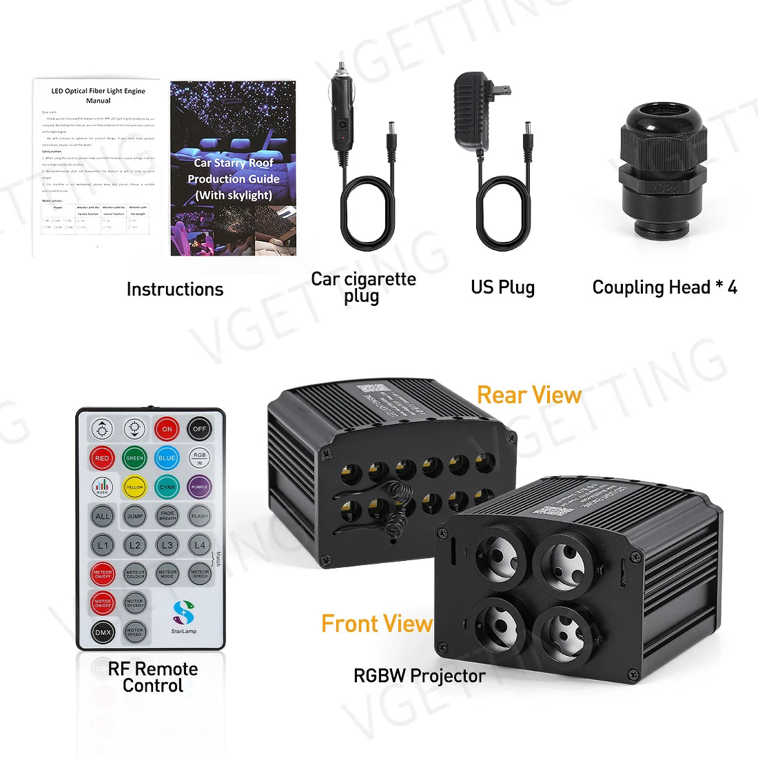 4 Port Twinkle RGBW Meteor Ceiling Car Roof Shooting Star Light LED Fiber Optic Light Starry Sky Lamp APP Music Remote Control