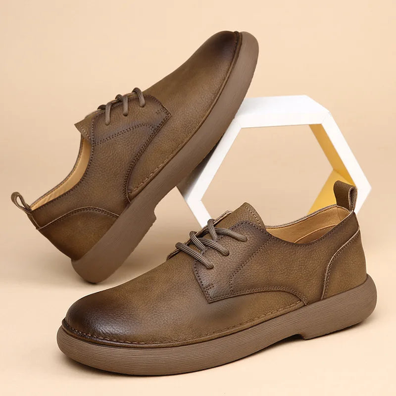 Men's Shoes 2026 Spring New Wide Head Genuine Leather Men's Shoes Breathable Trendy Retro Casual Leather Shoes Men