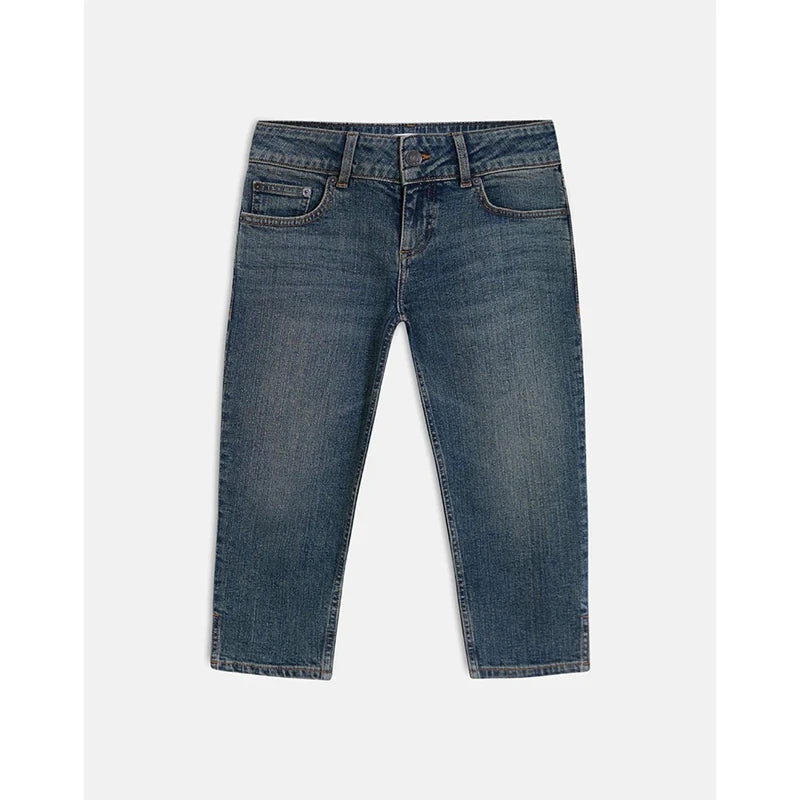 Women's Denim Pencil Capri Pants Button Low Rise Slim Fit Cropped Jeans with Side Slits Hemline Summer Stretch Capris