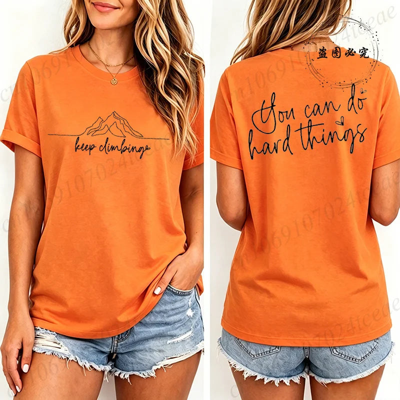 Women Casual T-Shirts Keep Climbing Prints Tops Tees Short Sleeve Vintage T-Shirt Keep Climbing Clothing Women Men's Tee Tops