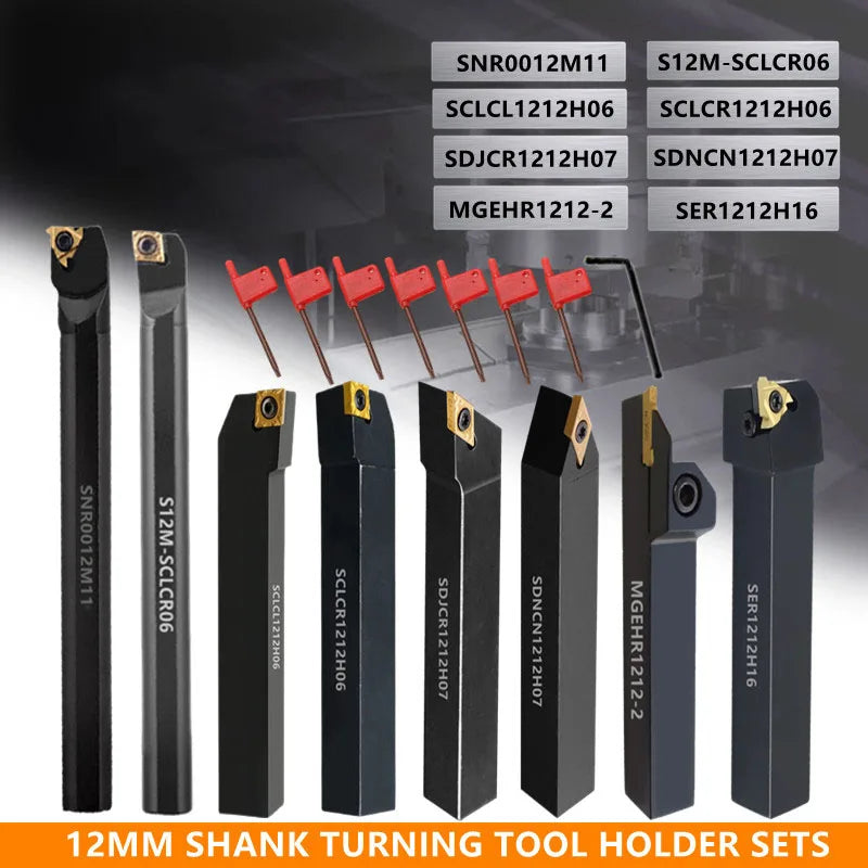8Sets of 8MM 10MM 12MM 16MM CNC Lathe Turning Tool Holder Boring Bar with Applicable Inserts Wrenches Set for Turning Threading