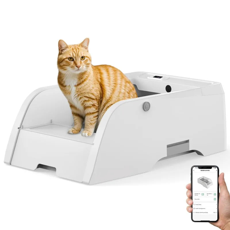 Upgraded Automatic Cat Litter Box Self Cleaning Open Design with Cats Taking to It Immediately, Anti Pinch and Odorless with app
