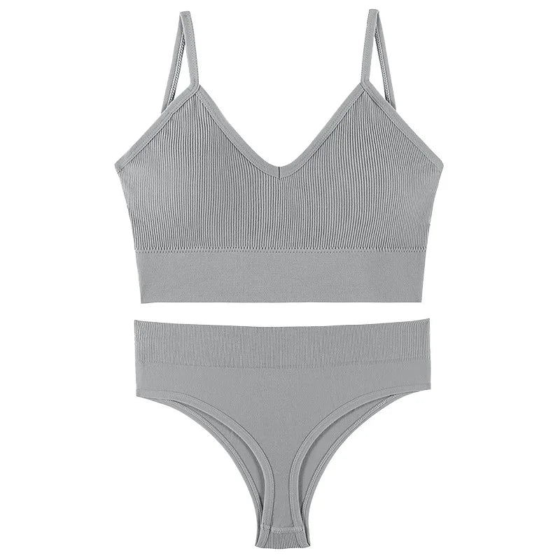 Women’s Ribbed V Neck Bra and Panty Set Seamless Comfortable 2 Piece 2026