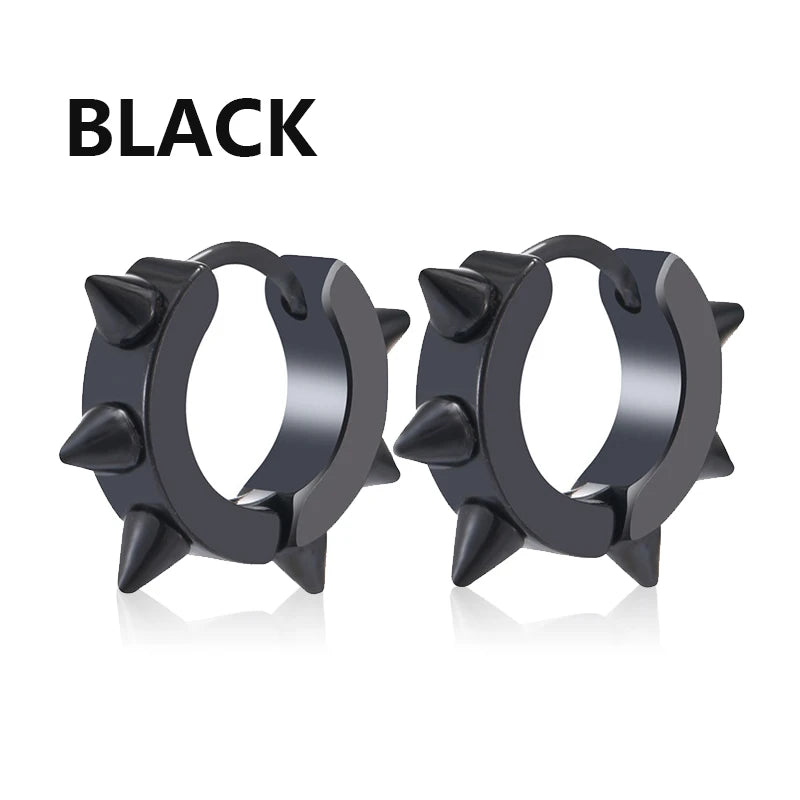 11 Pairs Punk Stainless Steel Stud Earrings Black Earrings Set For Men Women Vintage Hip Hop Piercing Ear Jewelry Accessories