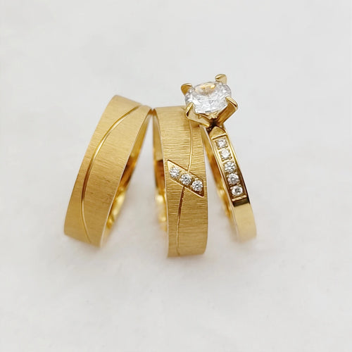 3pcs Wedding Engagement Rings Sets For Men and Women Bridal Lover Alliances 24k Gold Plated Jewery Marriage Couples Ring