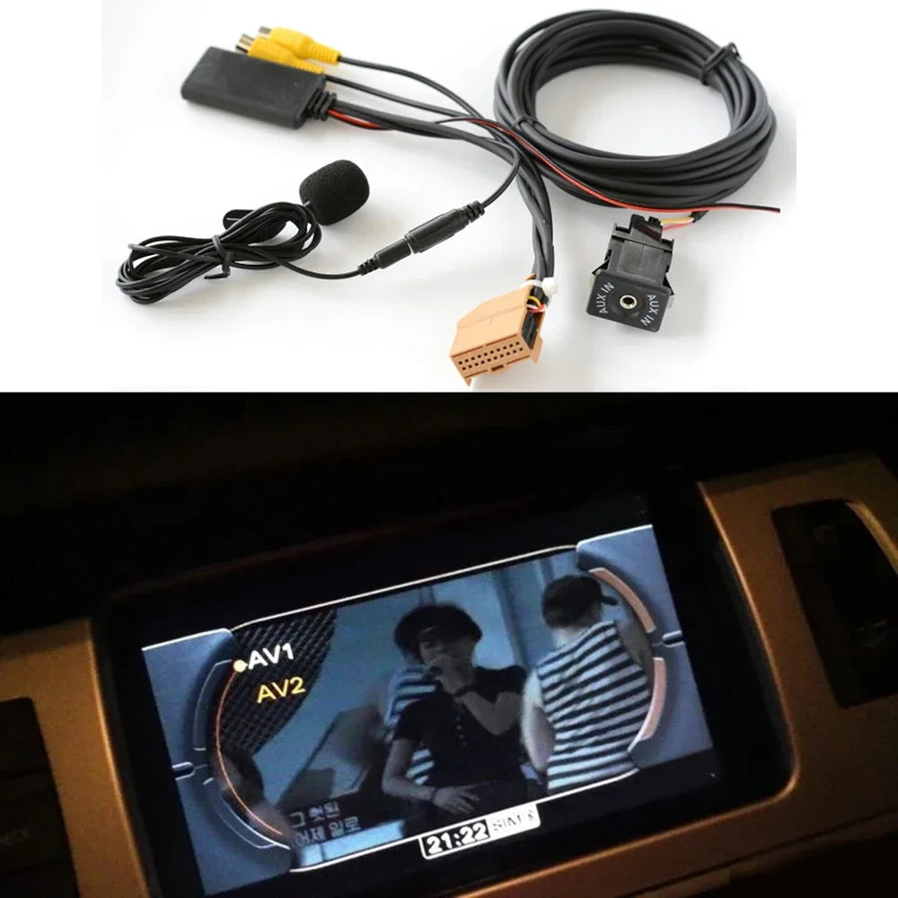 12V MMI 2G Car Bluetooth AUX Cable Adapter Music Audio Mic for Q7 A6 A8 2006-2008 J523 Only for AV1 AV2 Mode