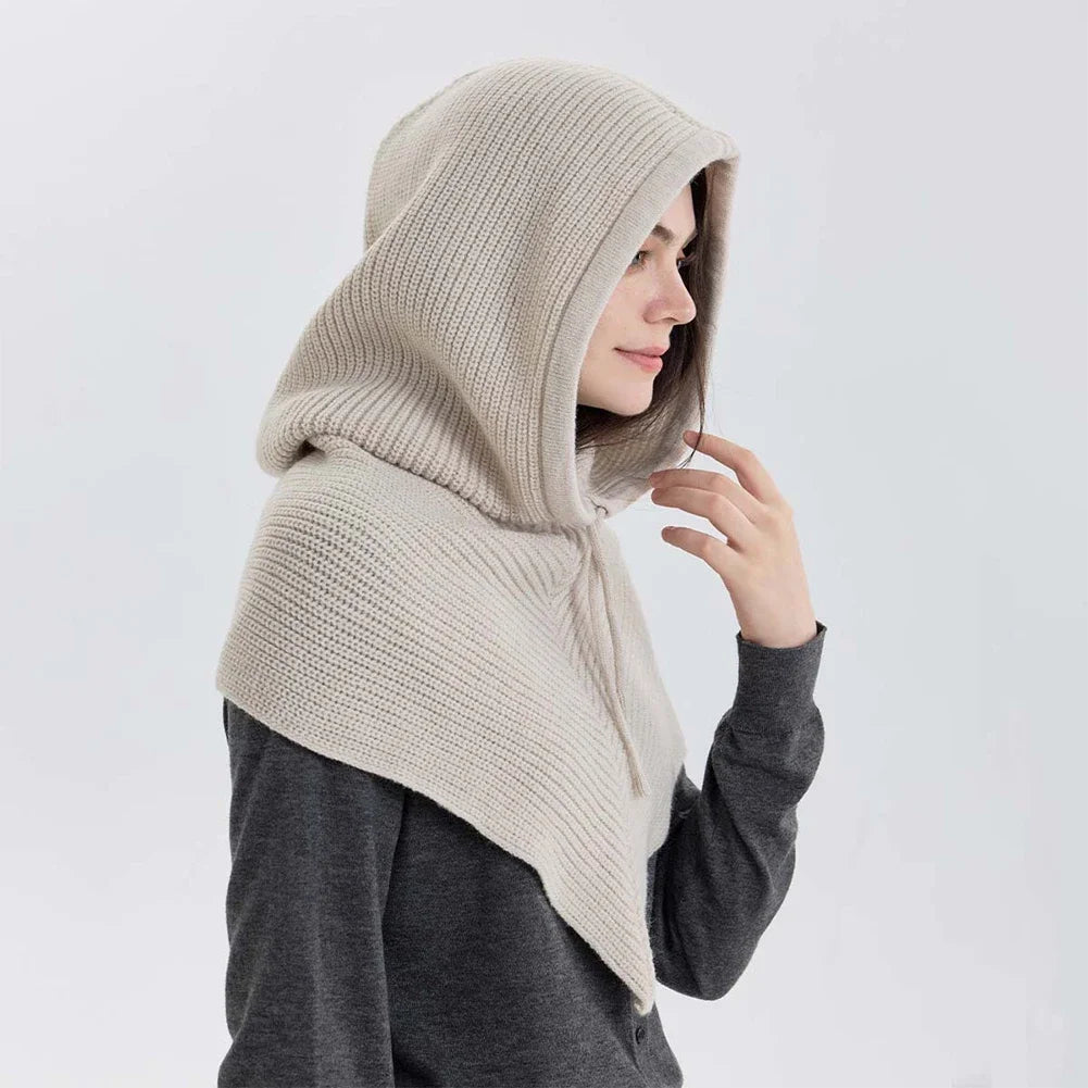 Winter Balaclava Hat Scarf for Women Warm Knitted Hooded Caps Outdoor Warm One-Piece Neck Collar Beanies Hats for Girls