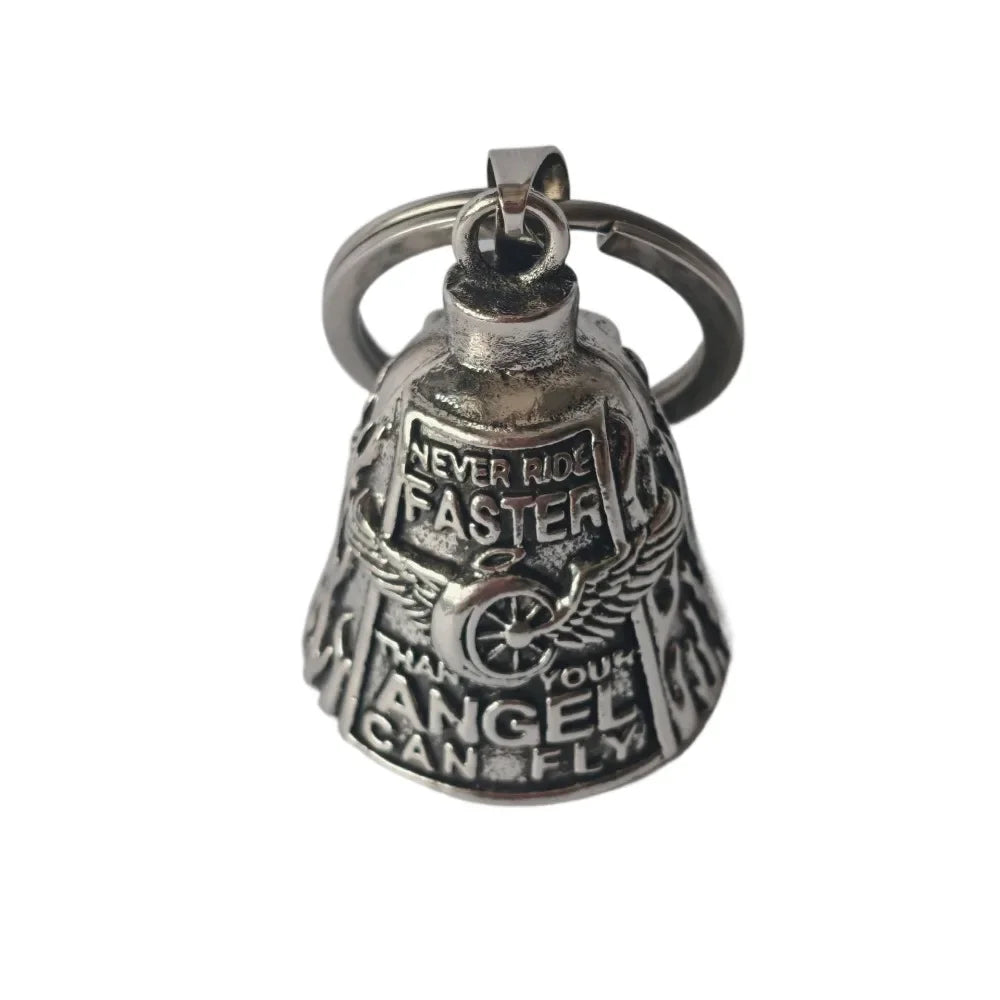 Vintage 3D Design Motorcycle Guardian Bell Retro Punk Style Angel Pendant Bell Alloy Wing Design Evil Spirit Trap Bell Men