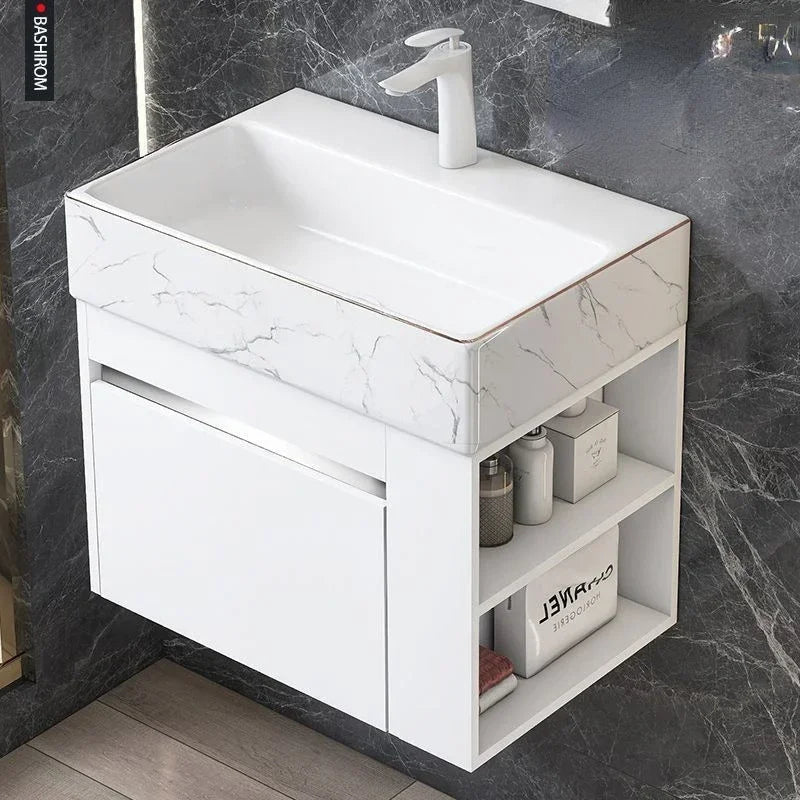 Meuble de salle de bain mini compact, rangement minimaliste, meuble lavabo de salle de bain intégré en céramique, archivadores modernes, mobilier tendance