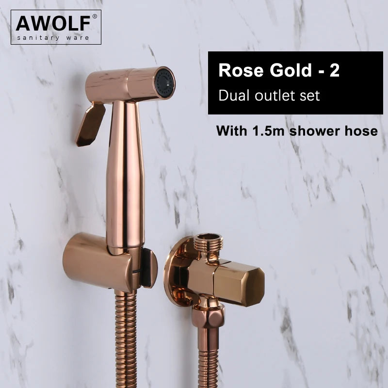 Handheld Toilet Bidet Sprayer Head Brushed Rose Gold Stainless Steel Bathroom Shattaf System Douche Kit AP2354