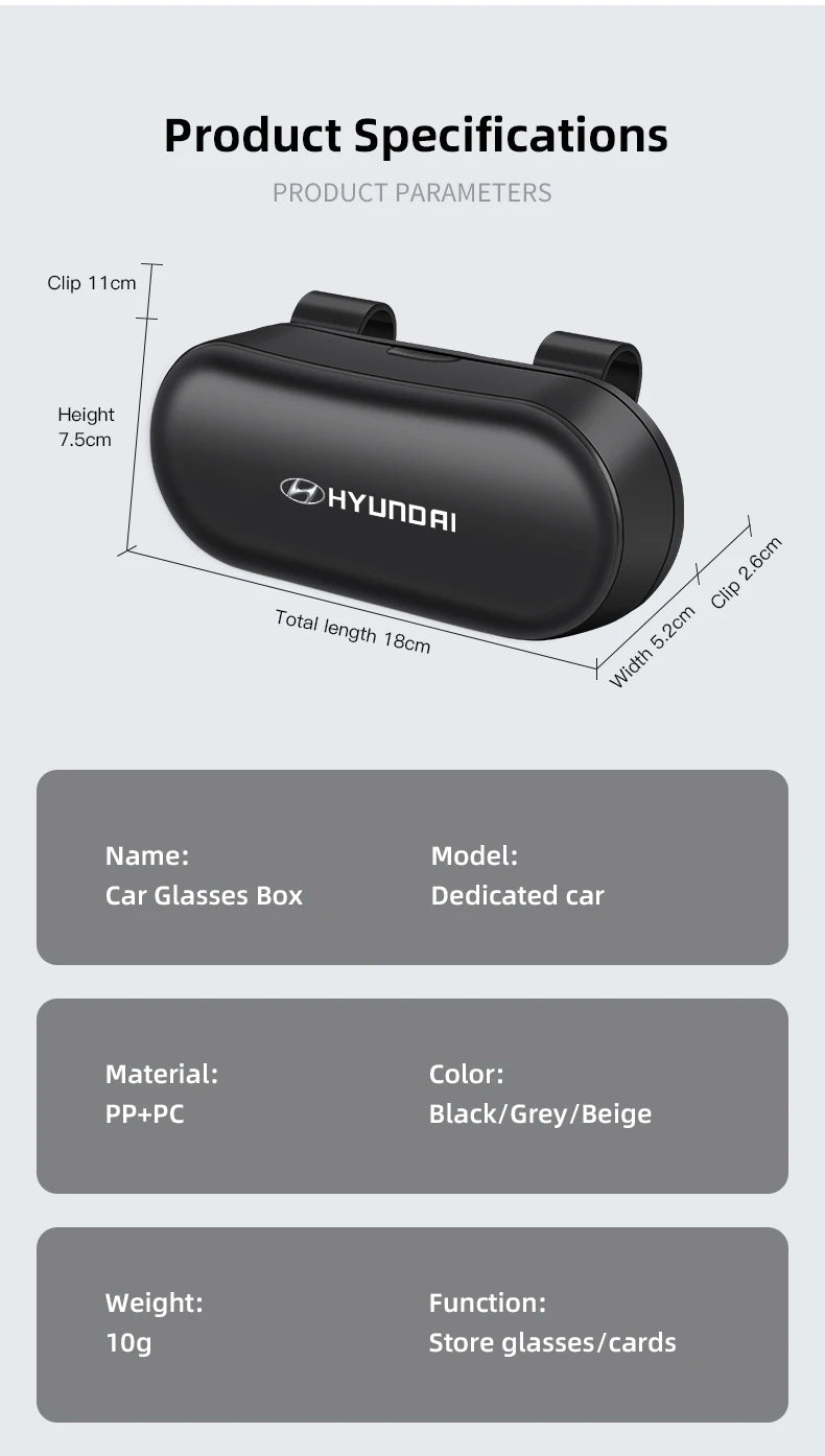 Car Visor Glasses Box Auto Sunglasses Storage Case For Hyundai I10 Venue Veloster Tucson Kona Elantra IX20 Genesis Azera Solaris