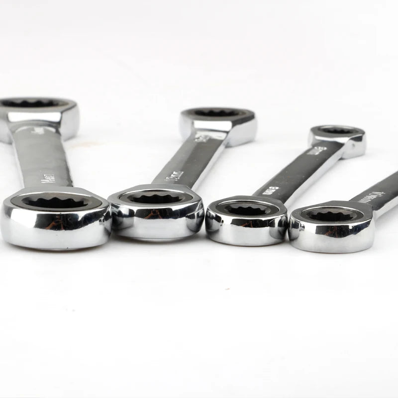 Reversible Double Head Ratchet Wrench Set - 6-27mm Chrome Vanadium Combination Spanners for Auto and DIY Repairs