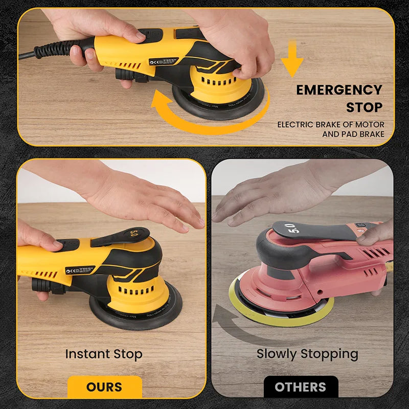 Electric Random Orbital Sander Oscillating Grinder Machine Woodworking Sander Tool Sanding Machine Pluggable Wire Central Vacuum