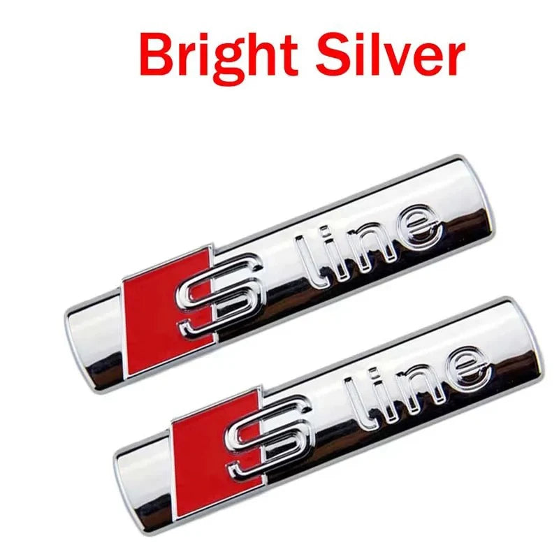 2Pcs 3D Metal S Line Logo Emblem Badge Stickers For Audi A3 A4 A5 A6 Q5 Q3 Q7 TT RS Car Side Fender Trunk Decoration Accessories