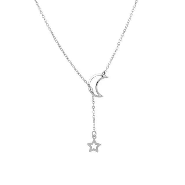 Trendy Moon Star Pendant Choker Necklace Simple Gold Color Alloy Charm Chain Collares Necklace For Women Party Jewelry Gift