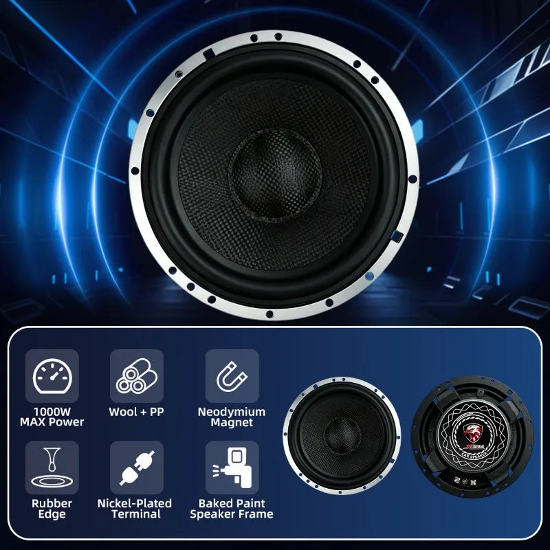 XPIAA 2 haut-parleurs de 6,5 pouces en fibre de carbone pour basses médiums, 4 Ohm 1000W, caisson de basses pour voiture, haute puissance HIFI, haut-parleur audio Woofer