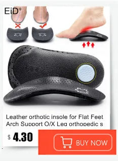 EiD New Arch Support 25mm Orthotic insole Black Leather orthotics Insoles for Flat Foot O/X Leg Corrected Shoe Sole insert pads