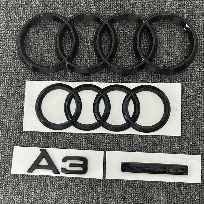 Black ABS 4 Ring Logo Emblem Badge Sticker for AUDI A3 2010-2020 Quattro Mark Hood Front Grill Rear Trunk Emblem