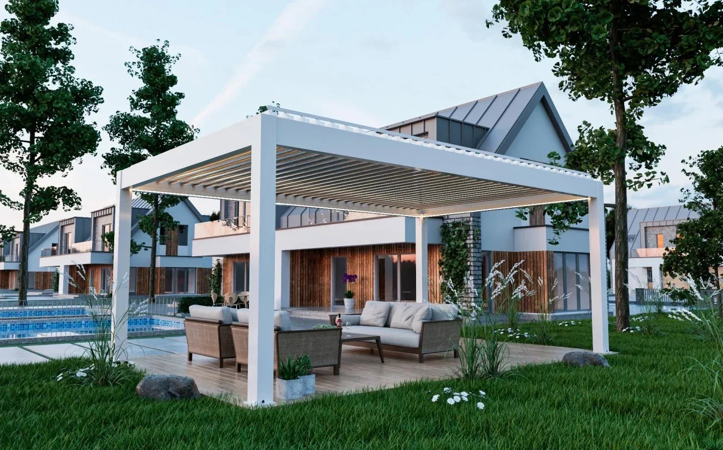 Modern Outdoor Waterproof Aluminum Louvered Sunroof Pergola Sun Shade Frame Electric Pergola Louvered Roof Aluminium Canopy