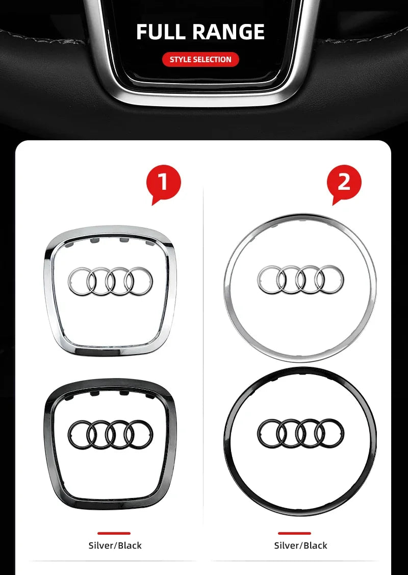 Car Steering Wheel Center Emblem Logo Sticker For AUDI Trim Frame Badge Decor Ring Cover Auto Accessories Q5 Q3 Q7 A3 A4 A6 S3