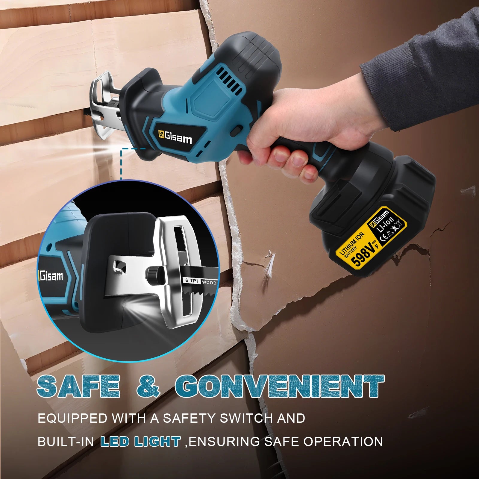 Gisam 12000Spm Brushless Reciprocating Saw 3600W Cordless Electric Chainsaw Wood Metal Cutting Tools For Makita 18V Battery Pins